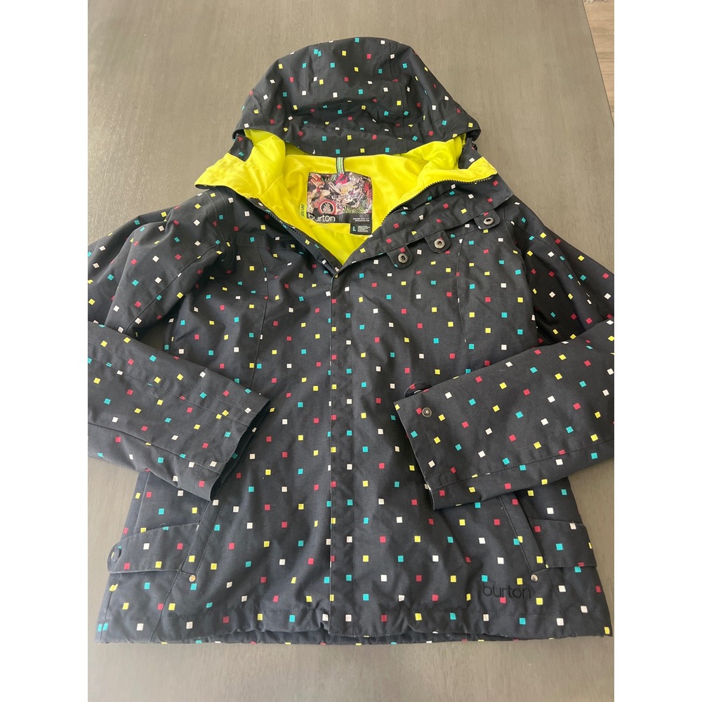 Burton Dryride Snowboard Jacket Womens Large Black Multicolor Confetti Print